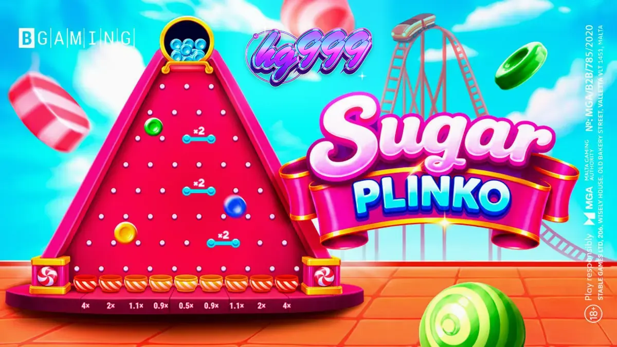 Tampilan visual papan permainan Sugar Plinko dengan elemen permen yang berwarna-warni